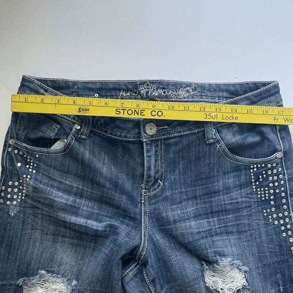 Almost Famous Skinny Distressed Blinged Out Jeans, Size 14 - Picture 7 of 9